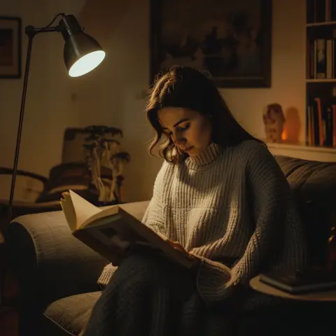 under a desk lamp