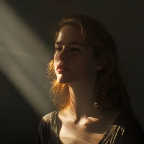 dramatically highlighted by a spotlight