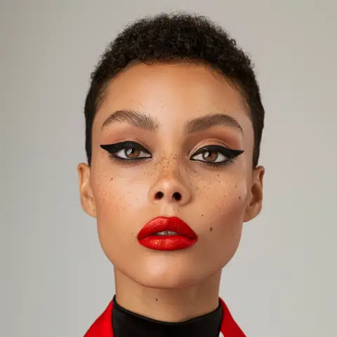 dramatic eye makeup and bold lipstick