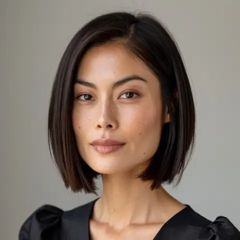 sleek, dark brown bob haircut