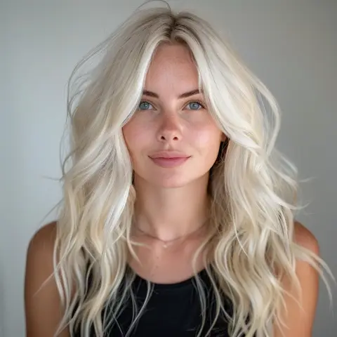 long, wavy platinum blonde hair