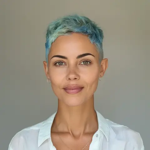 short blue pixie cut hair