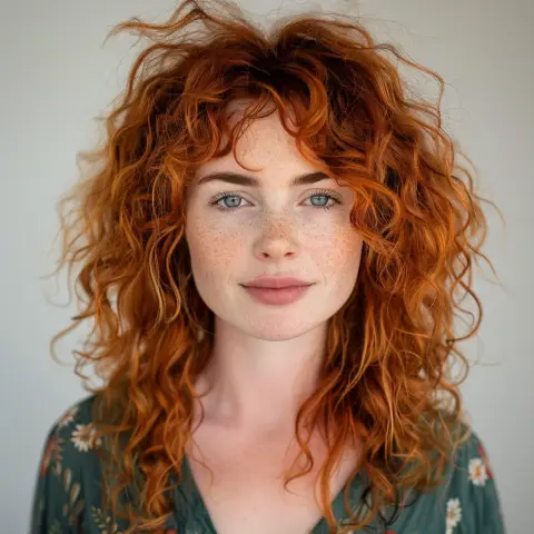 vibrant red curly hair