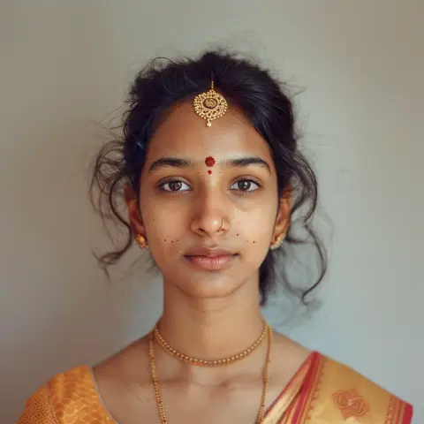 traditional Bindi on their forehead