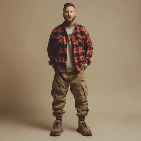 flannel shirt and cargo pants