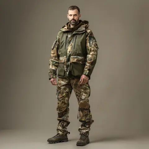 hunting jacket and camo pants