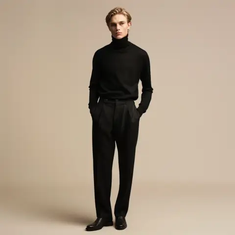minimalist black turtleneck and trousers