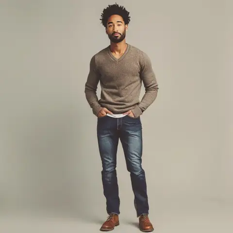 V-neck sweater and jeans