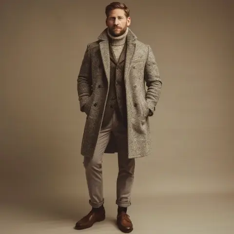 wool-blend overcoat and chinos