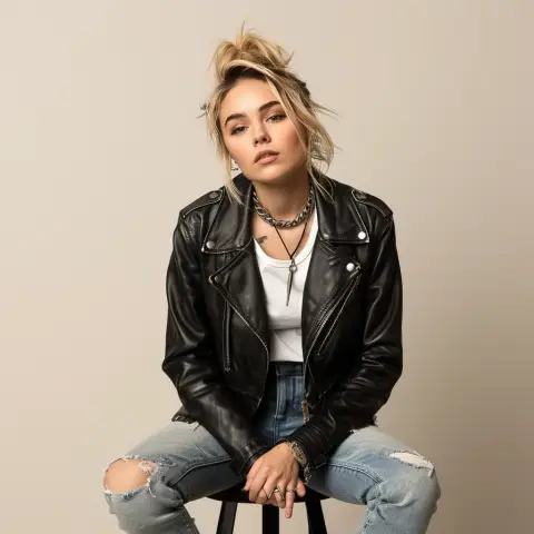 leather jacket and jeans