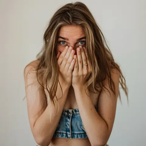 Ueberraschung/Angst - hands covering her face