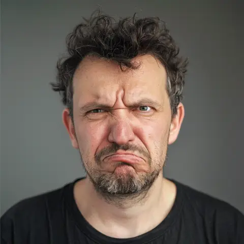 disgust - a wrinkled nose and a grimacing mouth